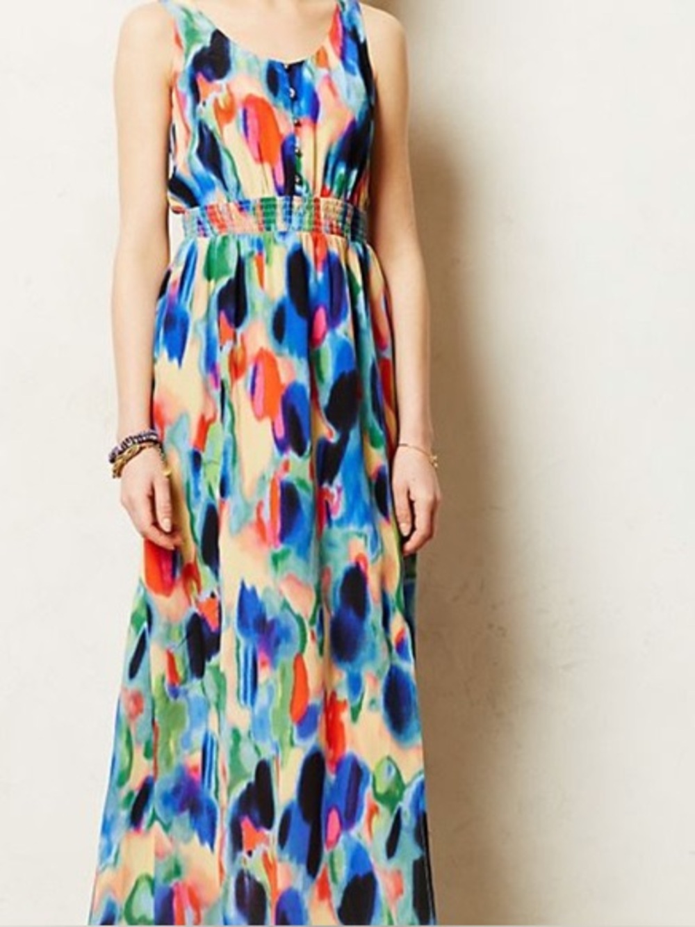 Anthropologie / Maeve | Aloisia Colorful Silk Watercolor Maxi Dress, size 4
